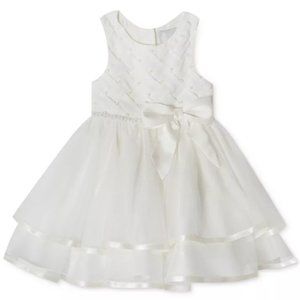 Rare Editions Baby Girls Ruffle Tiered Ribbon Pearl Sleeveless Dress Ivory 12M